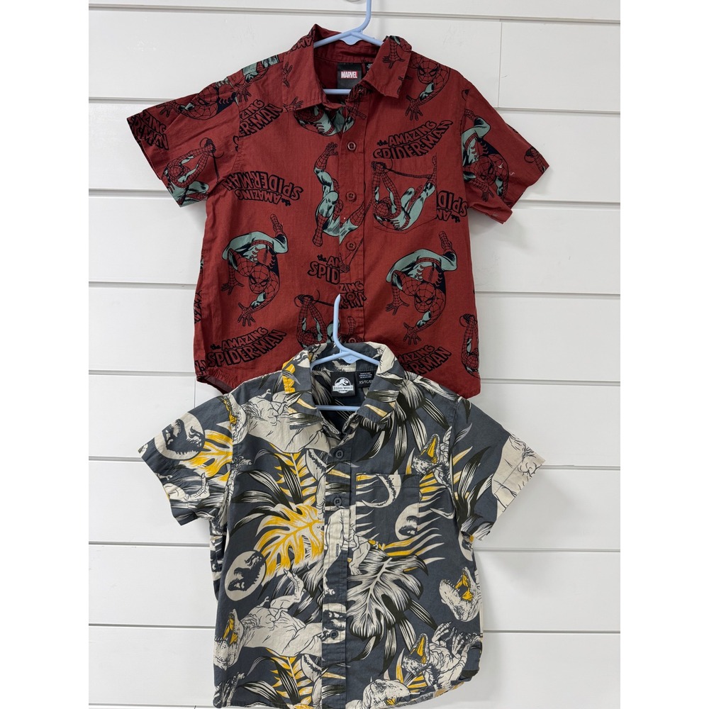 Marvel Spider-Man & Jurassic World Boys Button Down Shirt Bundle Size XS 4-5